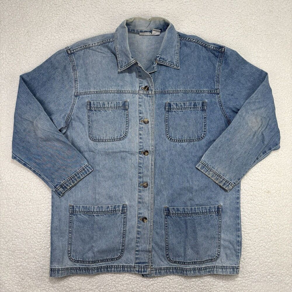 VTG Cabin Creek Women Sz. L Denim Jean Barn Chore Shacket Jacket‎ 4 Pockets